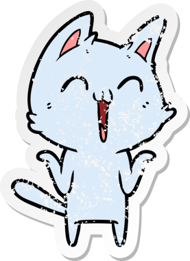 Bir insan tarafından çizilmiş mutlu çizgi film kedisinin sıkıntılı çıkartması.