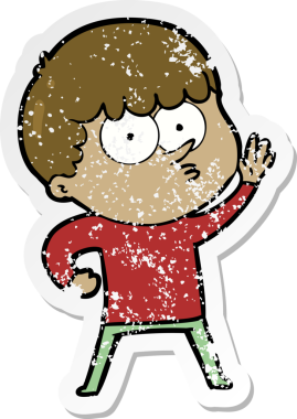 Bir insan tarafından çizilmiş, sıkıntılı bir çizgi film çıkartması.