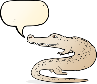 Bir insan tarafından çizilmiş konuşma balonlu çizgi film timsahı.