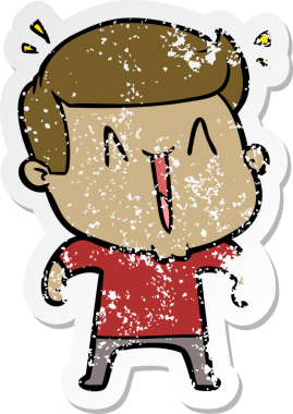 Bir insan tarafından çizilmiş heyecanlı bir karikatür çıkartması.