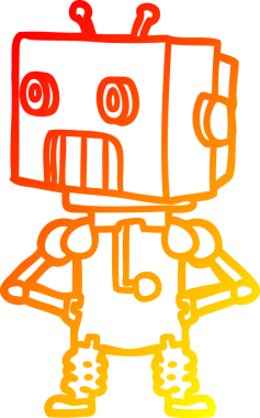 Bir insan tarafından çizilen çizgi film robotunun sıcak çizgi çizimi