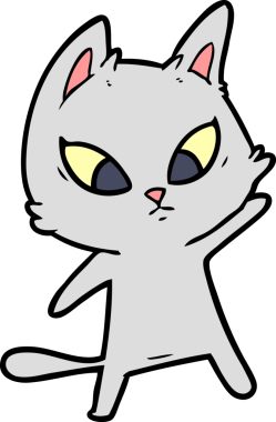 Bir insan tarafından çizilmiş kafası karışmış çizgi film kedisi.