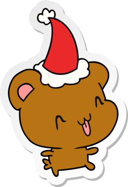 Bir insan tarafından çizilmiş Kawaii ayısının el çizimi Noel çıkartması.