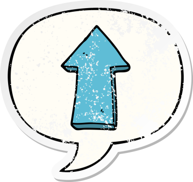 Konuşma baloncuğu olan çizgi film oku bir insan tarafından çizilmiş sıkıntılı eski bir çıkartma