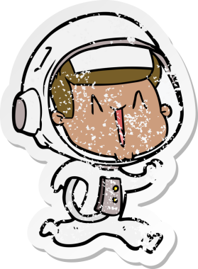 Bir insan tarafından çizilmiş mutlu bir astronotun sıkıntılı çıkartması.