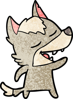 Bir insan tarafından çizilmiş gülen bir kurt.