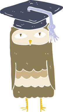 Bir insan tarafından çizilmiş bilge baykuşun düz renk çizimi