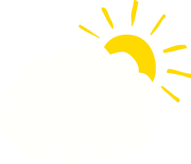 düz renkli çizgi film güneş ve bir insan tarafından çizilmiş bulut sembolü