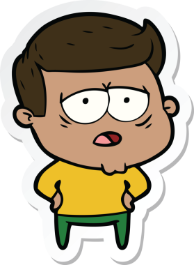 Bir insan tarafından çizilmiş yorgun bir çizgi film çıkartması.