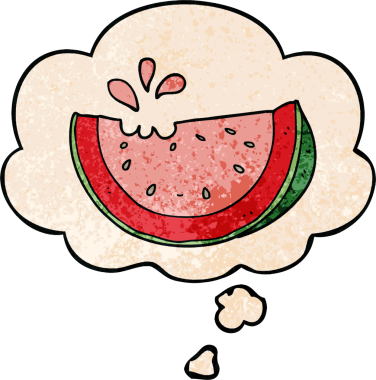 bir insan tarafından çizilmiş grunge desenli düşünce baloncuklu karpuz.