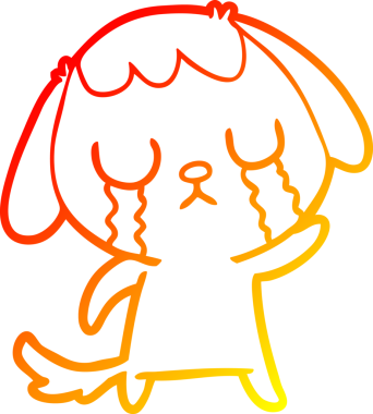 Bir insanın çizdiği ağlayan şirin bir köpeğin sıcak çizgi çizimi.