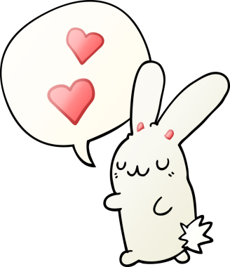 Çizgi film tavşanı konuşma baloncuğuna aşık bir insan tarafından çizilmiş yumuşak bir eğimle.