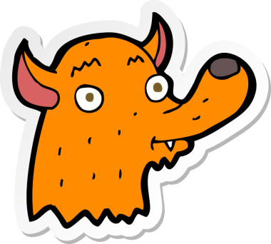 Bir insan tarafından çizilmiş mutlu tilki çizgi filmi çıkartması.