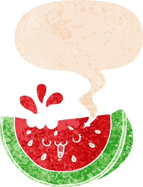 grunge 'da konuşma baloncuğu olan karpuz dertli eski moda bir insan tarafından çizilmiş.