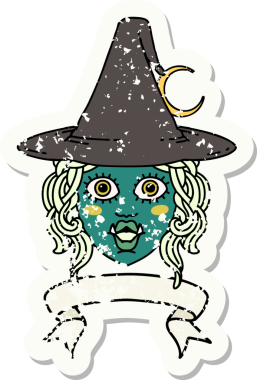 Retro Dövme Biçimi Bir insan tarafından çizilmiş yarı ork cadı yüzü