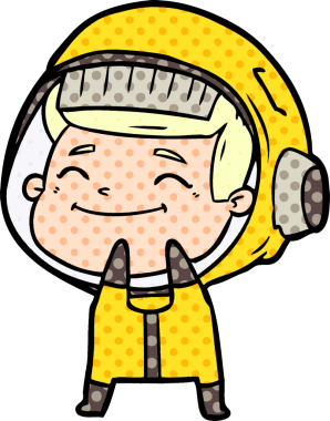 Bir insan tarafından çizilmiş mutlu astronot çizgi filmi.