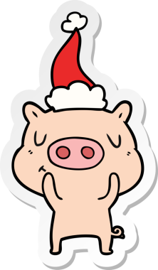 Bir insan tarafından çizilmiş Noel Baba şapkası takan bir domuzun el yazısı.