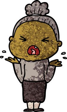 Bir insan tarafından çizilmiş kızgın yaşlı kadın çizgi filmi.