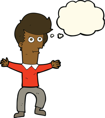 Bir insan tarafından çizilmiş düşünce baloncuğu ile ürkmüş bir adam.