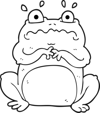 Bir insan tarafından çizilmiş siyah beyaz çizgi film komik kurbağa.