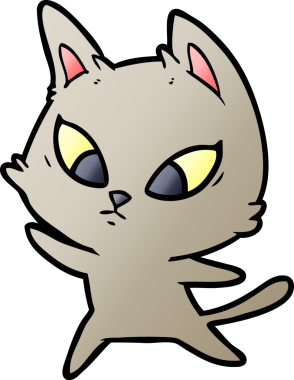 Bir insan tarafından çizilmiş kafası karışmış çizgi film kedisi.