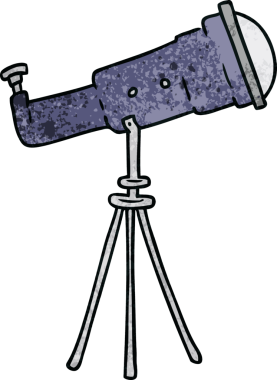 Bir insan tarafından çizilmiş büyük bir teleskobun el çizimi karikatürü.
