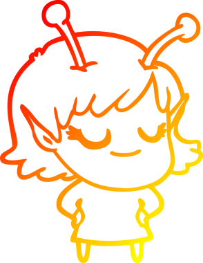 Bir insan tarafından çizilmiş gülümseyen uzaylı kız çizgi filmi.