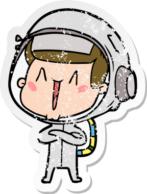 Bir insan tarafından çizilmiş mutlu bir astronotun sıkıntılı çıkartması.