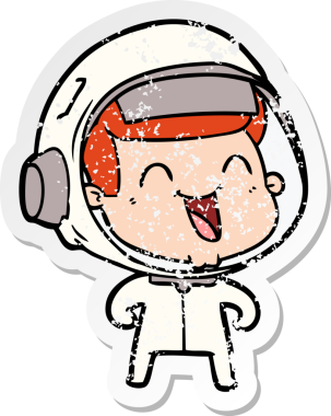 Bir insan tarafından çizilmiş mutlu bir astronotun sıkıntılı çıkartması.