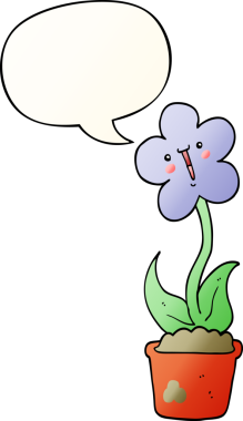 Bir insan tarafından çizilmiş yumuşak eğimli konuşma baloncuğu olan sevimli çizgi film çiçekleri.