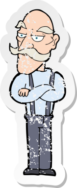 Bir karikatürün gerilimli çıkartması bir insan tarafından çizilmiş yaşlı bir adamı sıkar.