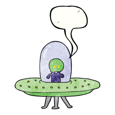 Bir insan tarafından çizilmiş serbest konuşma balonu desenli uçan daire.