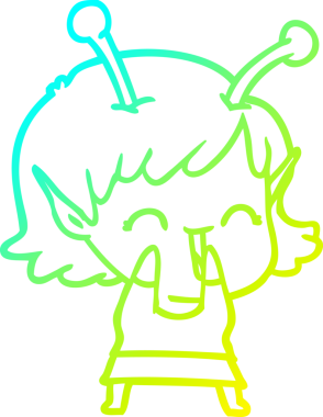 Soğuk gradyan çizgisi, bir insan tarafından çizilmiş gülen uzaylı bir kızın çizimi.