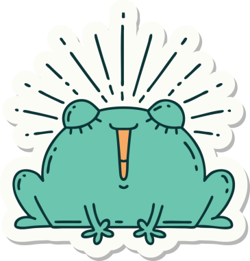 Bir insan tarafından çizilmiş mutlu kurbağa dövmesi stili.