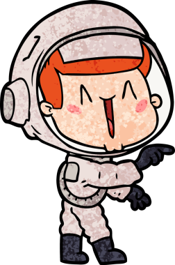 Bir insan tarafından çizilmiş mutlu astronot çizgi filmi.