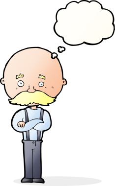 Bir insan tarafından çizilmiş düşünce kabarcığı olan karikatür büyükbaba.