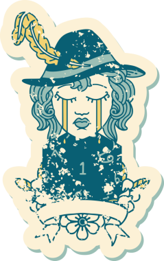 Retro Dövme Tarzı İnsan Ozan Karakteri Yüzü Bir İnsan Tarafından Çizildi