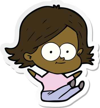 Bir insan tarafından çizilmiş mutlu bir çizgi film kızının çıkartması.