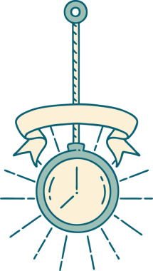 Bir insan tarafından çizilmiş dövmeli altın cep saati.