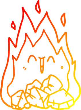 Bir insan tarafından çizilen yanan kömür ateşinin sıcak çizgi çizimi