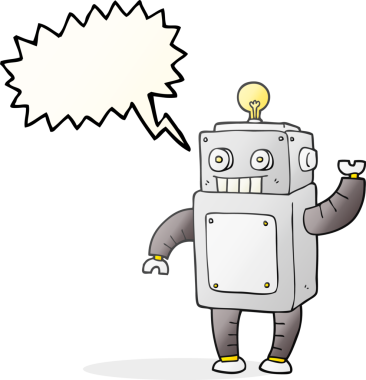 Bir insan tarafından çizilmiş serbest konuşma balonu karikatür robotu