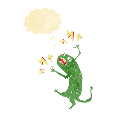 Bir insan tarafından çizilmiş düşünce balonu olan küçük bir canavar.