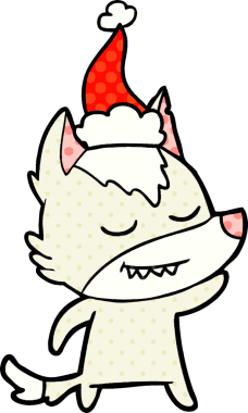 Bir insan tarafından çizilmiş Noel Baba şapkası takan bir kurt resmi.