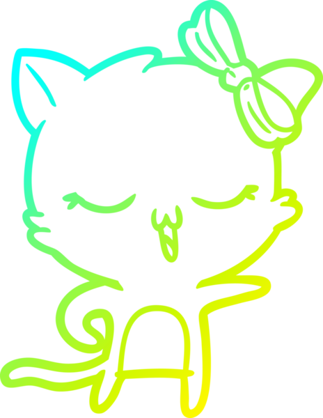 Bir insan tarafından kafasında yay olan çizgi film kedisinin soğuk gradyan çizimi