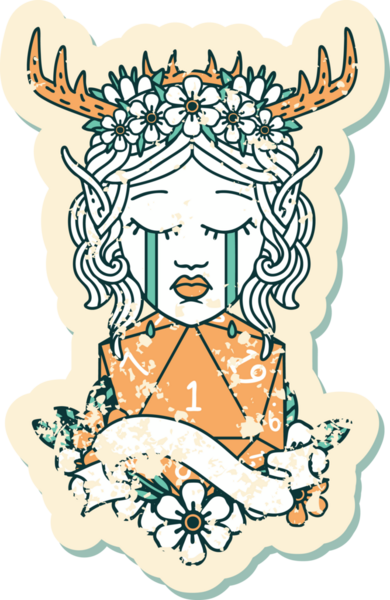 Retro Dövme Tarzı Ağlayan Elf Karakteri Yüzü Doğal bir insan tarafından çizilmiş