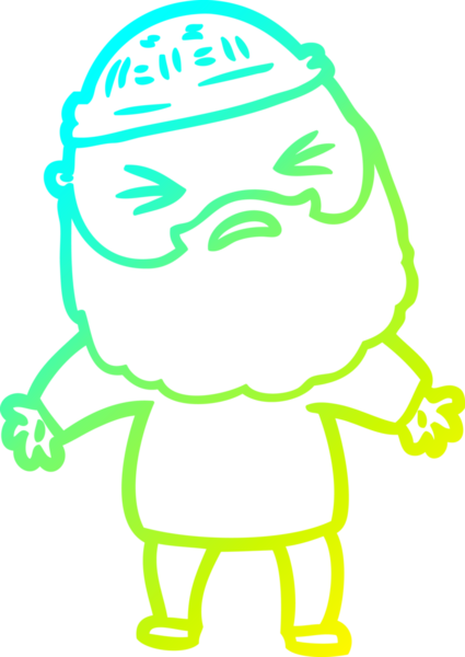 Bir insan tarafından çizilmiş sakallı bir çizgi film karakteri.