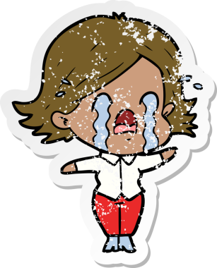 Bir insan tarafından çizilmiş ağlayan karikatürlü bir kadının sıkıntılı çıkartması.