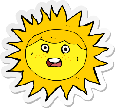 Bir insan tarafından çizilmiş güneş çizgi film karakterinin çıkartması.