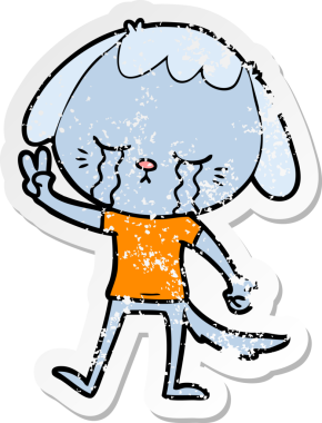 Bir insan tarafından çizilmiş, ağlayan bir köpeğin dertli çıkartması.