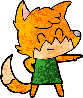 Bir insan tarafından çizilmiş mutlu tilki çizgi filmi.